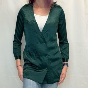 L'Academie Women's Satin Tunic Blouse Emerald Green Revolve Small